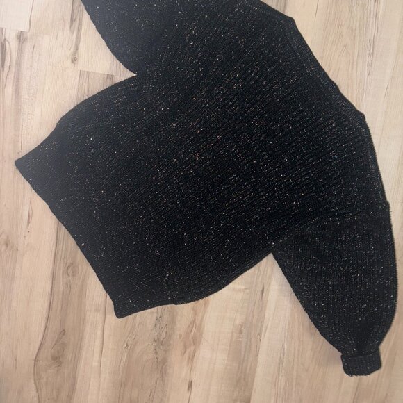 Vintage Valentina Fiore Black and Multicoloured Tinsel Knit V Neck Sweater Sz 44 - Picture 8 of 9